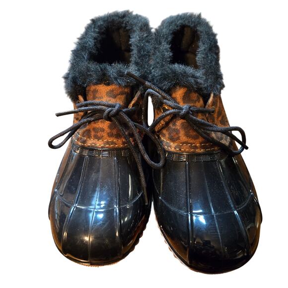 J F 5.5 Black Brown Women's  Fur Water Resistant Duck Boots Shoes 5 1/2 Girl's - Picture 1 of 7